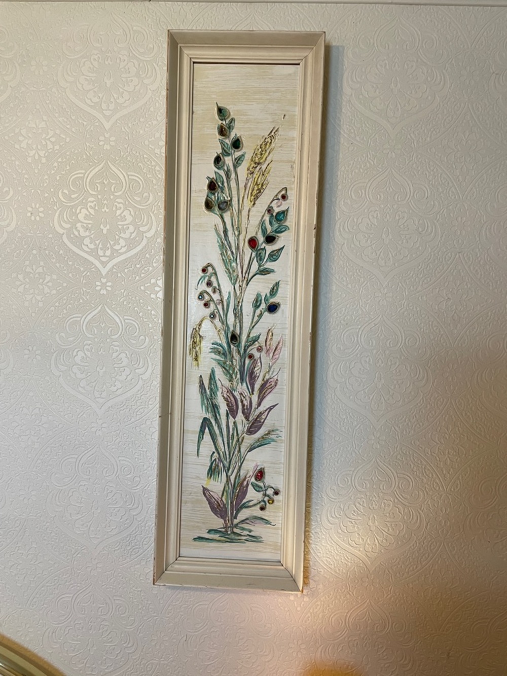 Framed Botanical Wall Art in Cream, Green & Burgundy